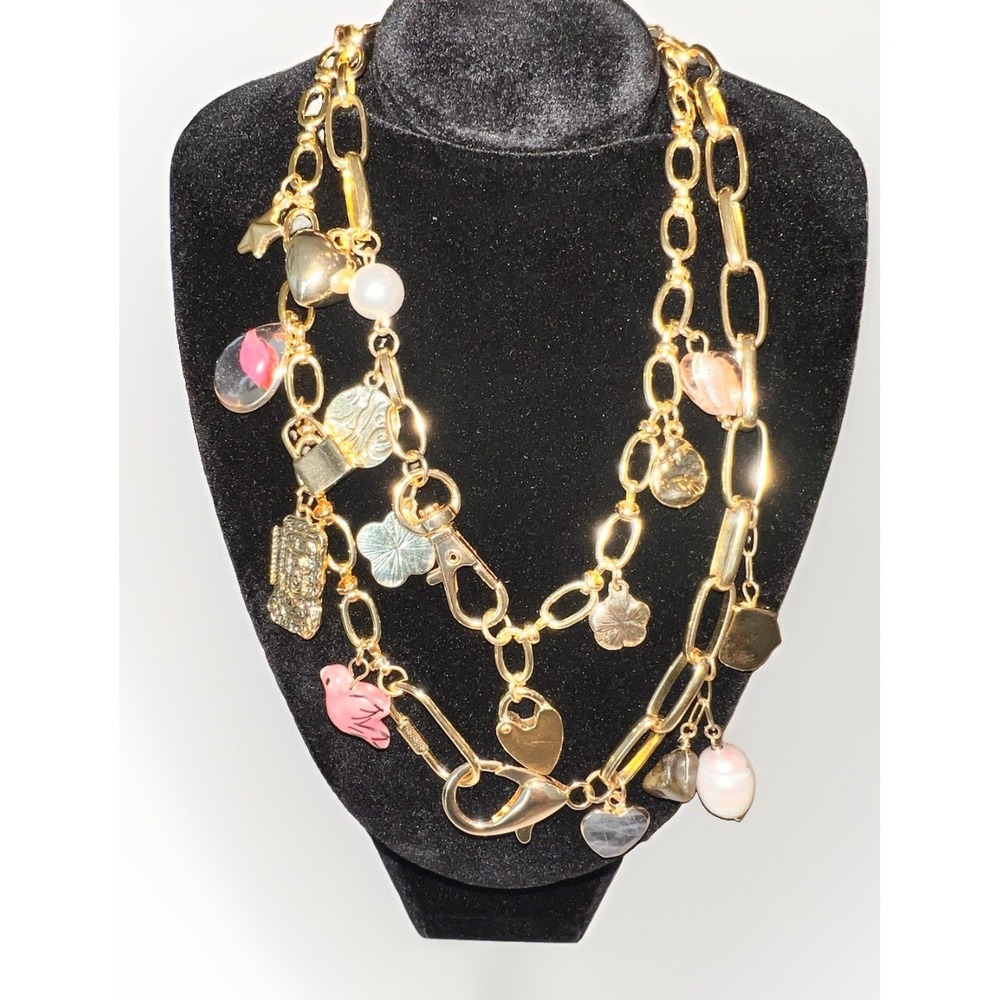 Atterri Double Strand Charm Necklace, Convertible, Pearls, Semi Precious Stones